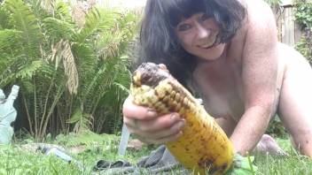 Filthy Poop-Covered Corn Toy Featuring Messy Outdoor Chick in Feces Fisting Erotica [FullHD]