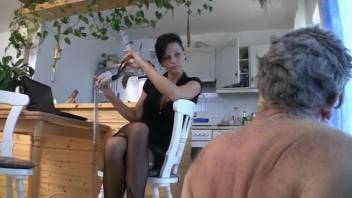 Mistress Chantal degrades elderly gentleman and defecates into his mouth