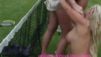Lesbian tennis match with urination